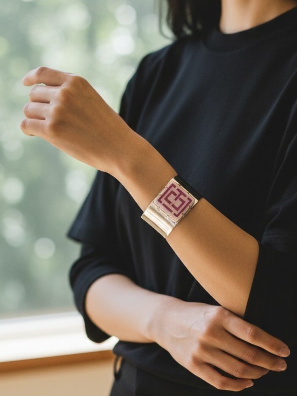 Tory Burch - 2" Wide Geometric Resin Logo Inlay Cuff Bracelet Trendy Bangle